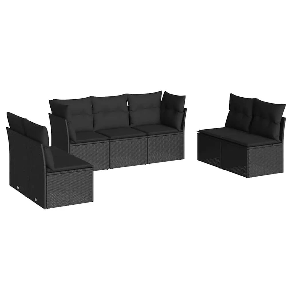 7 Piece Outdoor Garden Sofa Set Poly Rattan Black with Cushions