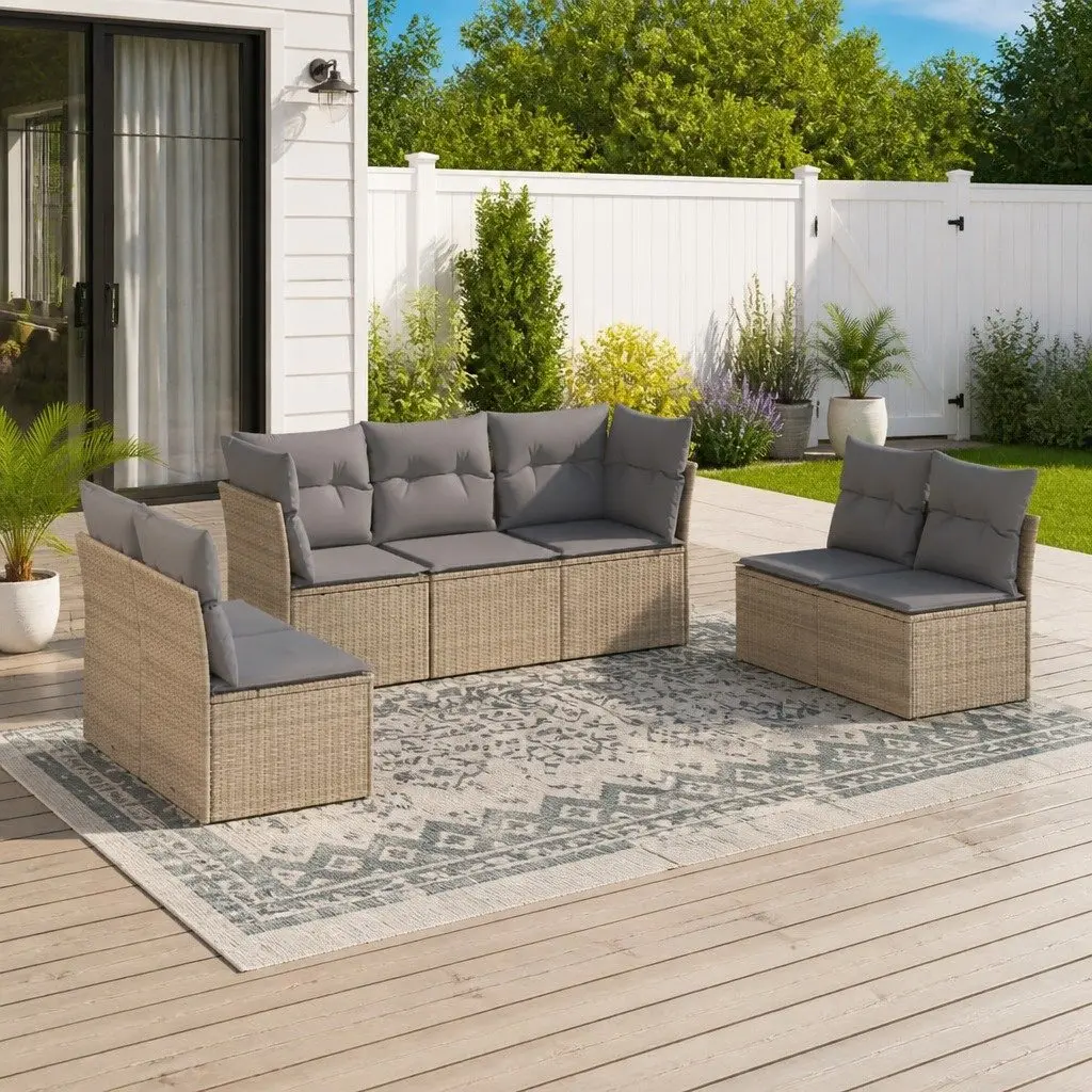 Beige 7 Piece Outdoor Modular Sofa Set for Patios