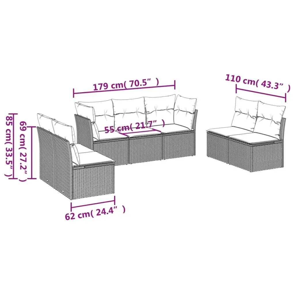 Beige 7 Piece Outdoor Modular Sofa Set for Patios