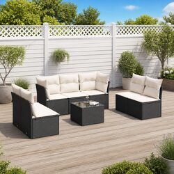 8 Piece Black Poly Rattan Garden Sofa Set with Cushions