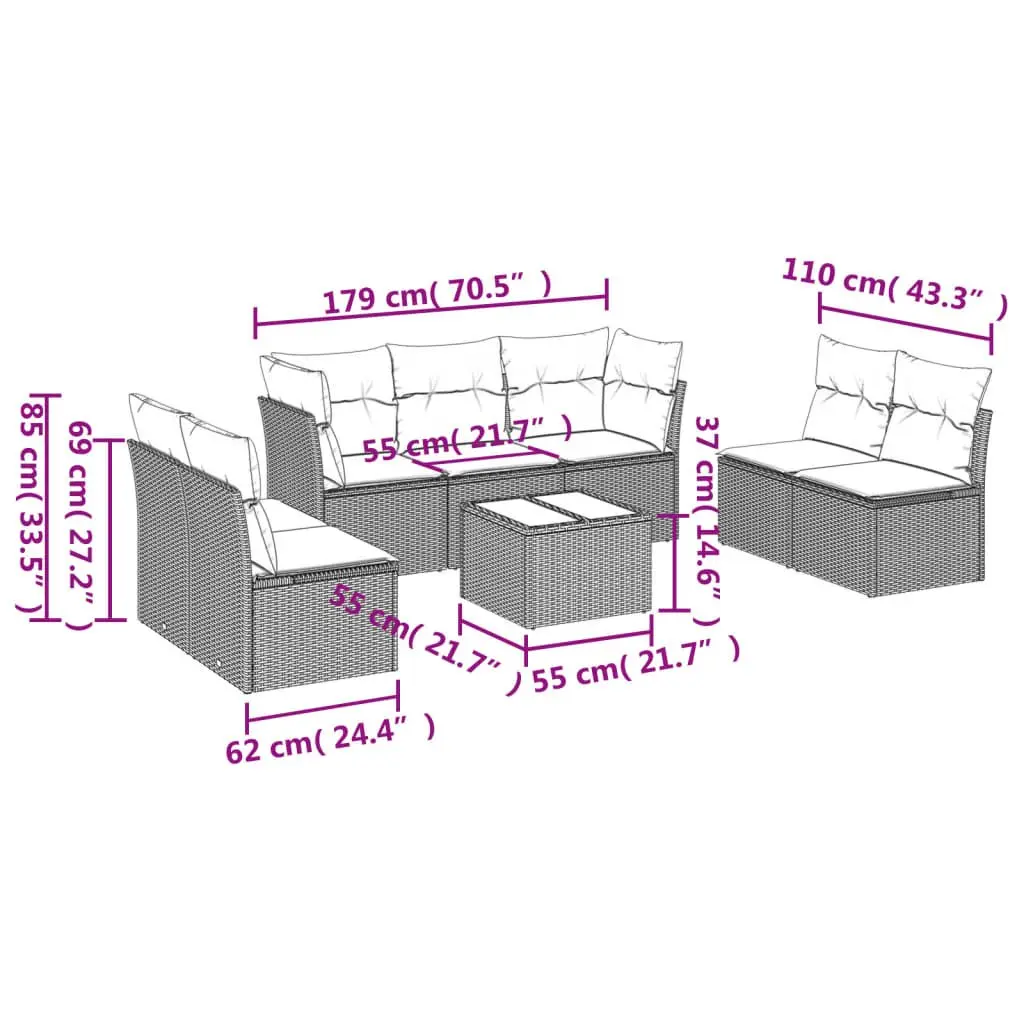 Garden Sofa Set PE Rattan 8 Piece Outdoor Furniture Black