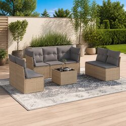 8 Piece Beige Poly Rattan Garden Sofa Set with Cushions