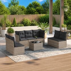 Durable 8 Piece Outdoor Sofa Set in Grey Poly Rattan