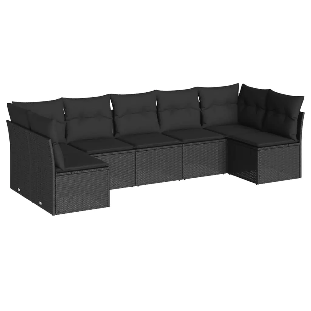 Garden Sofa Set PE Rattan 7 Piece Outdoor Furniture Modular Black with Cushions