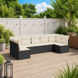 Stylish 7 Piece Black Poly Rattan Garden Sofa Set