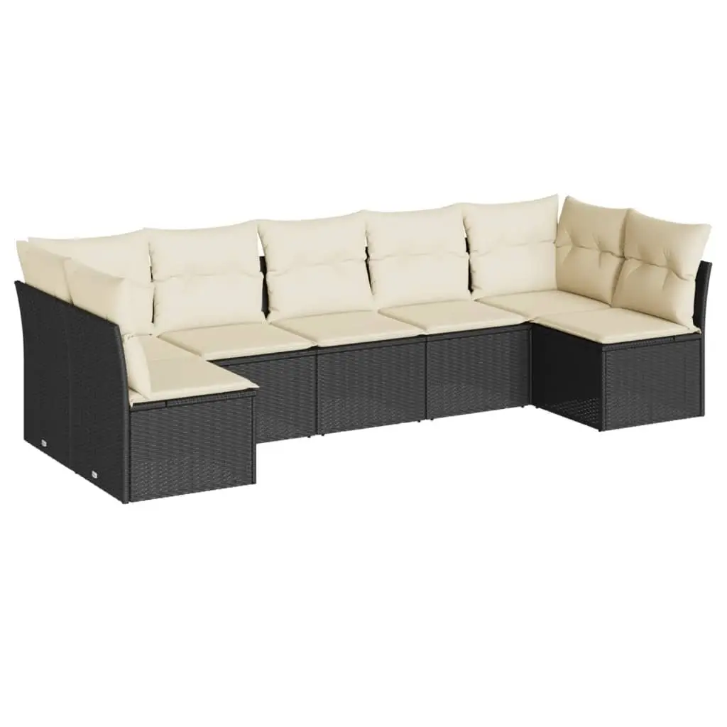 7 Piece Black Poly Rattan Garden Sofa Set