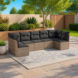 7-Piece Grey Modular Outdoor Sofa Set with Cushions