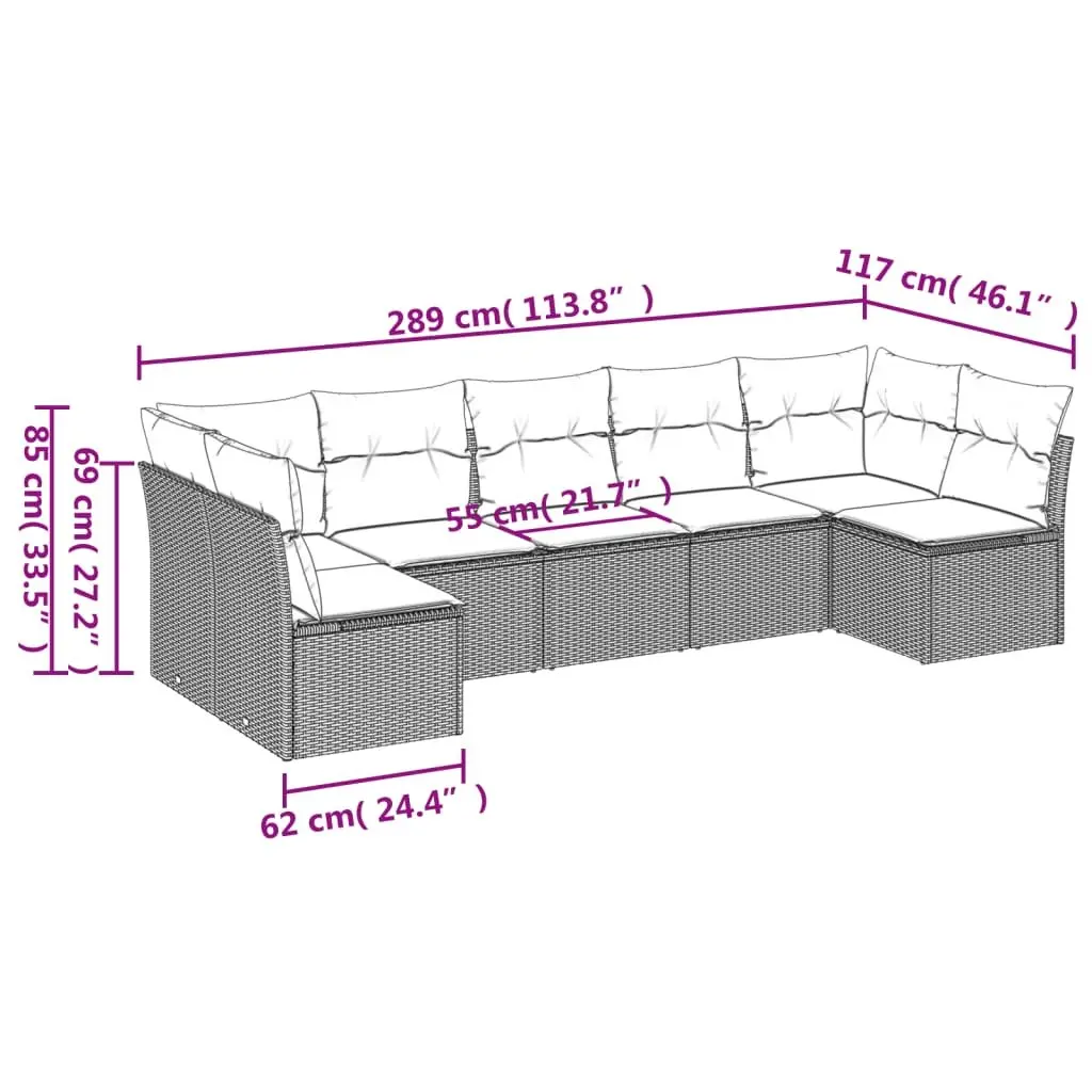 7-Piece Grey Modular Outdoor Sofa Set with Cushions