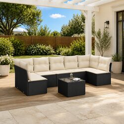 8-Piece Modular Garden Sofa Set with Cushions in Black