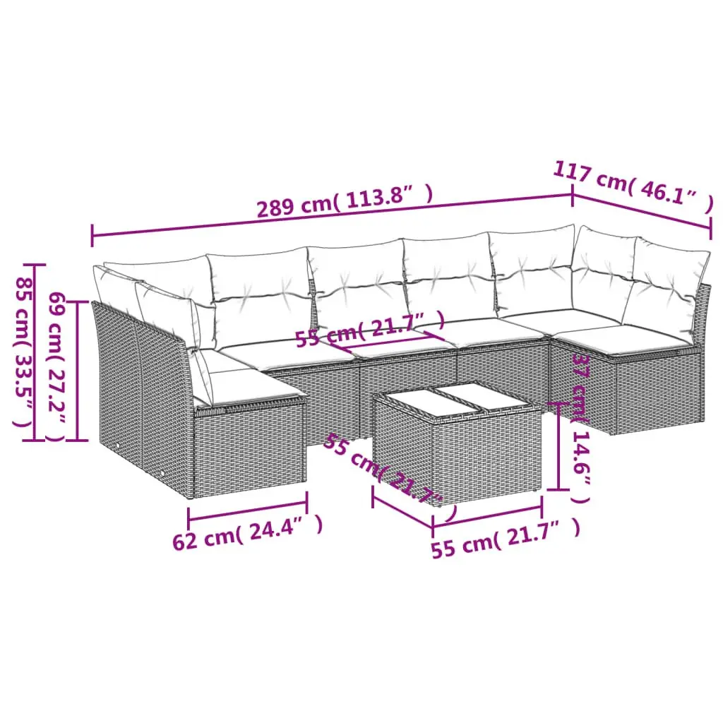 Garden Sofa Set PE Rattan 8 Piece Modular Outdoor Furniture Black
