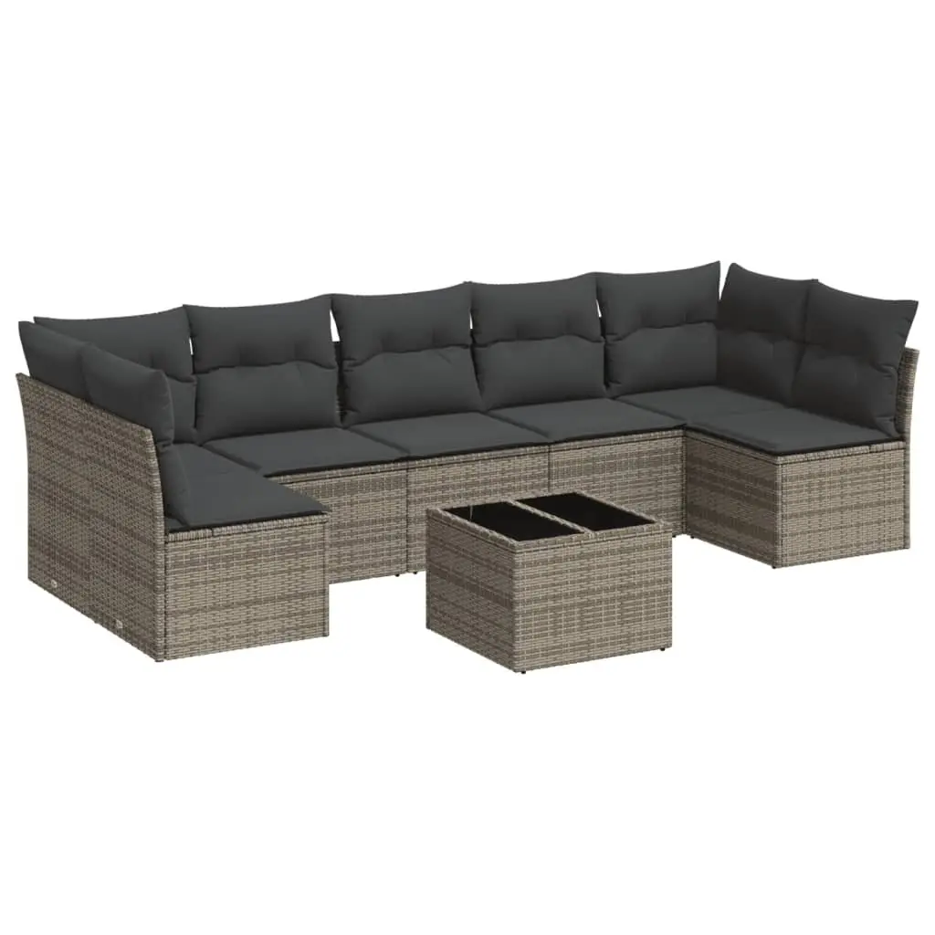 8 Piece Grey Garden Sofa Set with Cushions