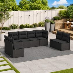 Durable 8-Piece Black Garden Sofa Set with Cushions