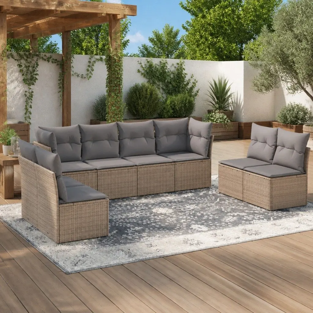 Beige 8-Piece Garden Sofa Set with Cushions