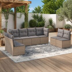 Beige 8-Piece Garden Sofa Set with Cushions