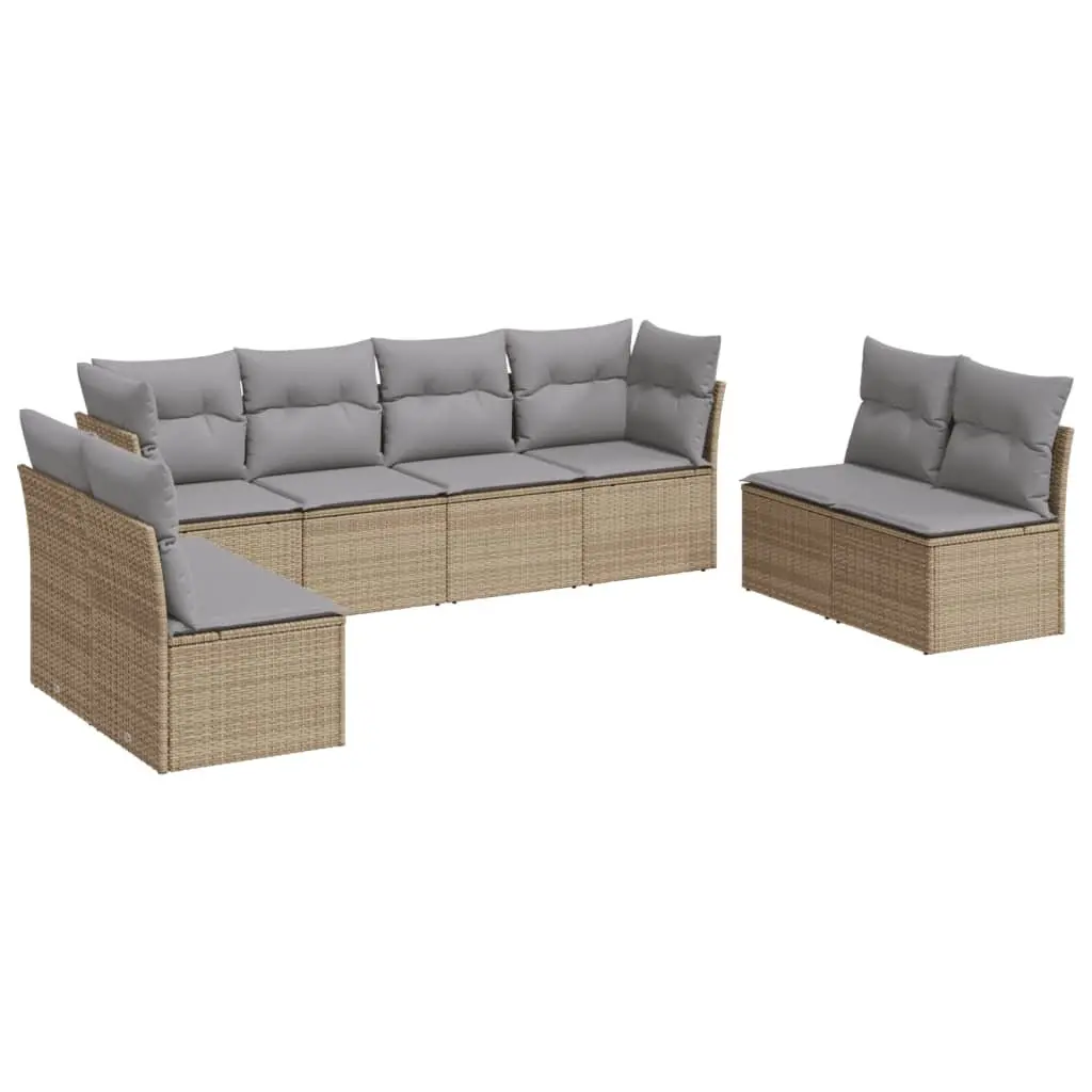 Beige 8-Piece Garden Sofa Set with Cushions