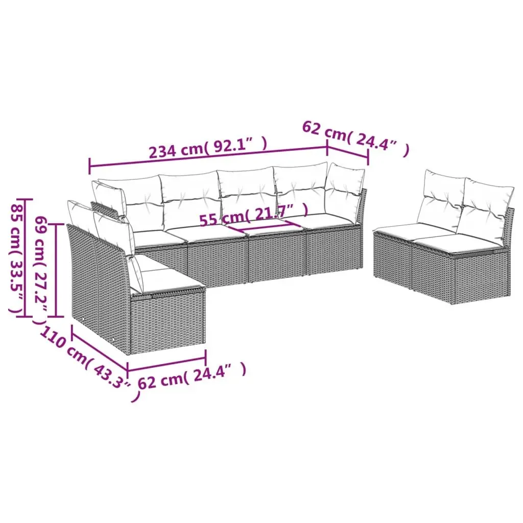 8 Piece Grey Outdoor Sofa Set with Cushions