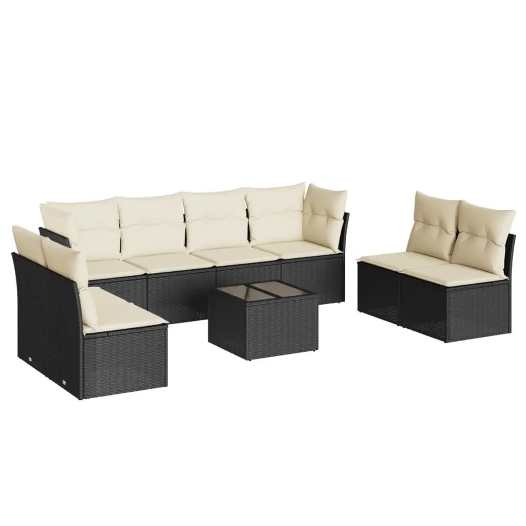 9-Piece Black Poly Rattan Garden Sofa Set