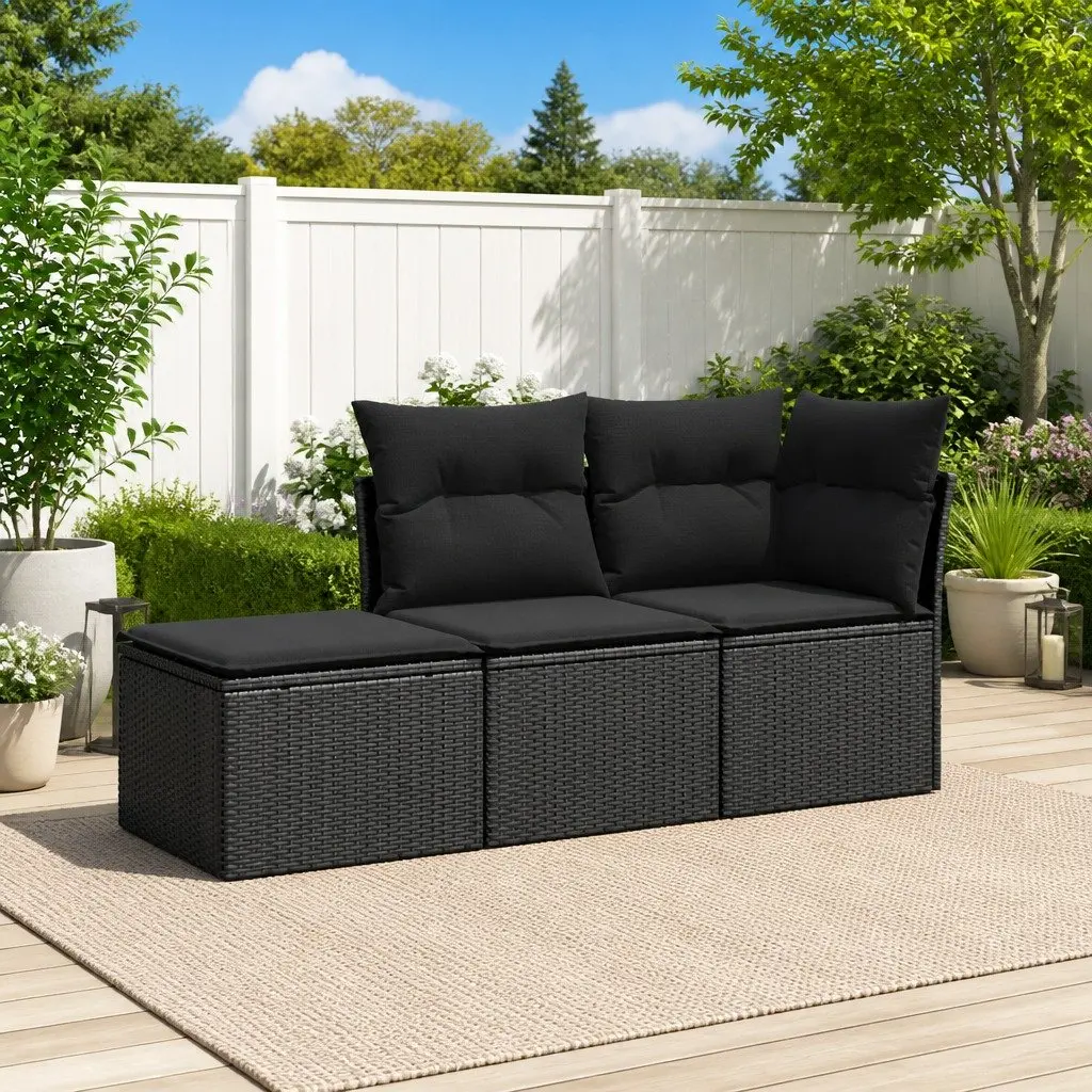 3 Piece Rattan Garden Sofa Set with Cushions
