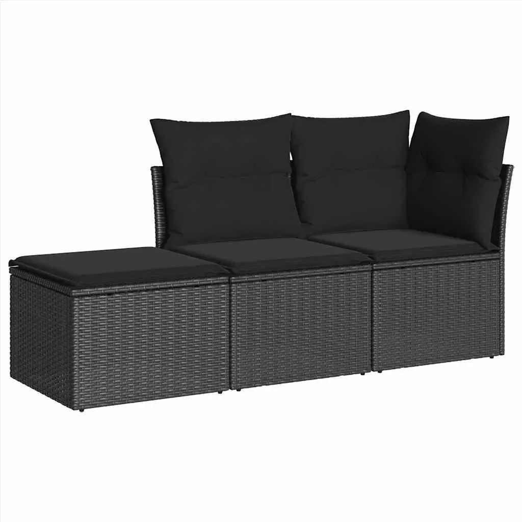 3 Piece Rattan Garden Sofa Set with Cushions