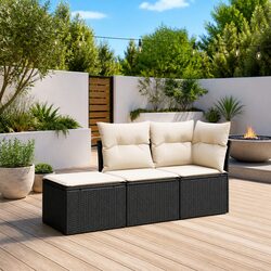 3-Piece Black Garden Sofa Set for Outdoor Spaces