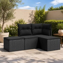 Premium Black Rattan Garden Sofa Set with Cushions