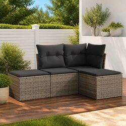 Durable Garden Sofa Set 4 Piece Outdoor Grey Poly Rattan