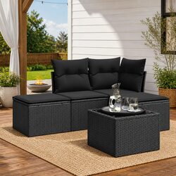 5 Piece Black Patio Sofa Set with Cushions and Table