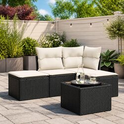 Black Poly Rattan 5 Piece Garden Sofa Set for Outdoors