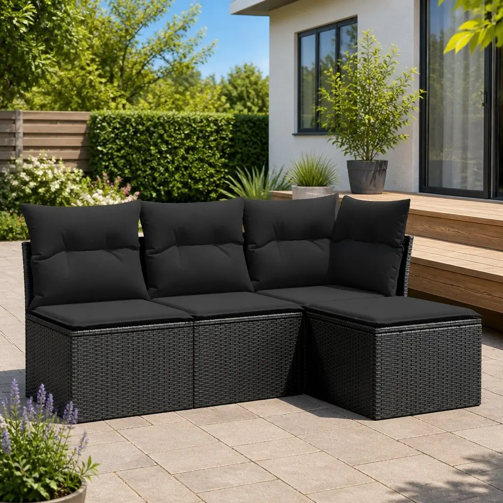 Garden Sofa Set PE Rattan 4 Piece Outdoor Furniture Patio Lounge Black