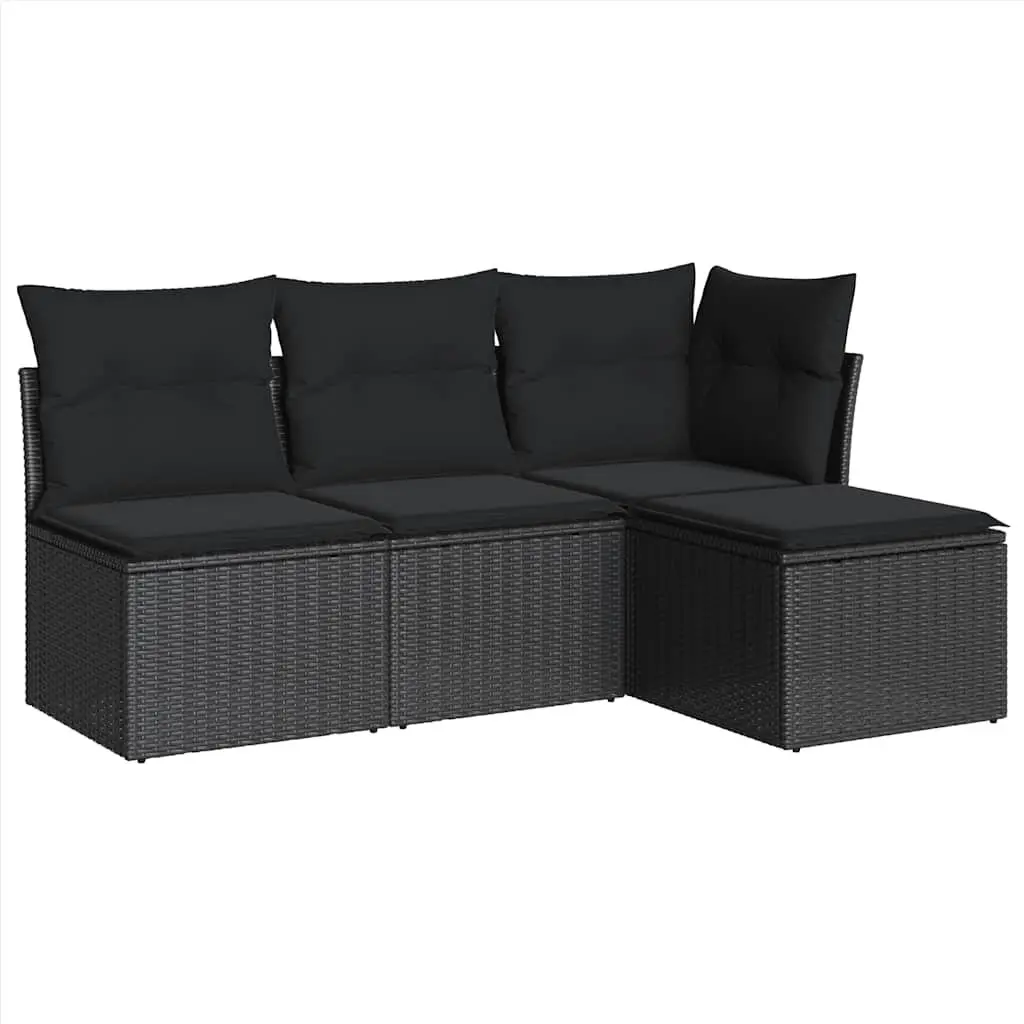 Garden Sofa Set PE Rattan 4 Piece Outdoor Furniture Patio Lounge Black