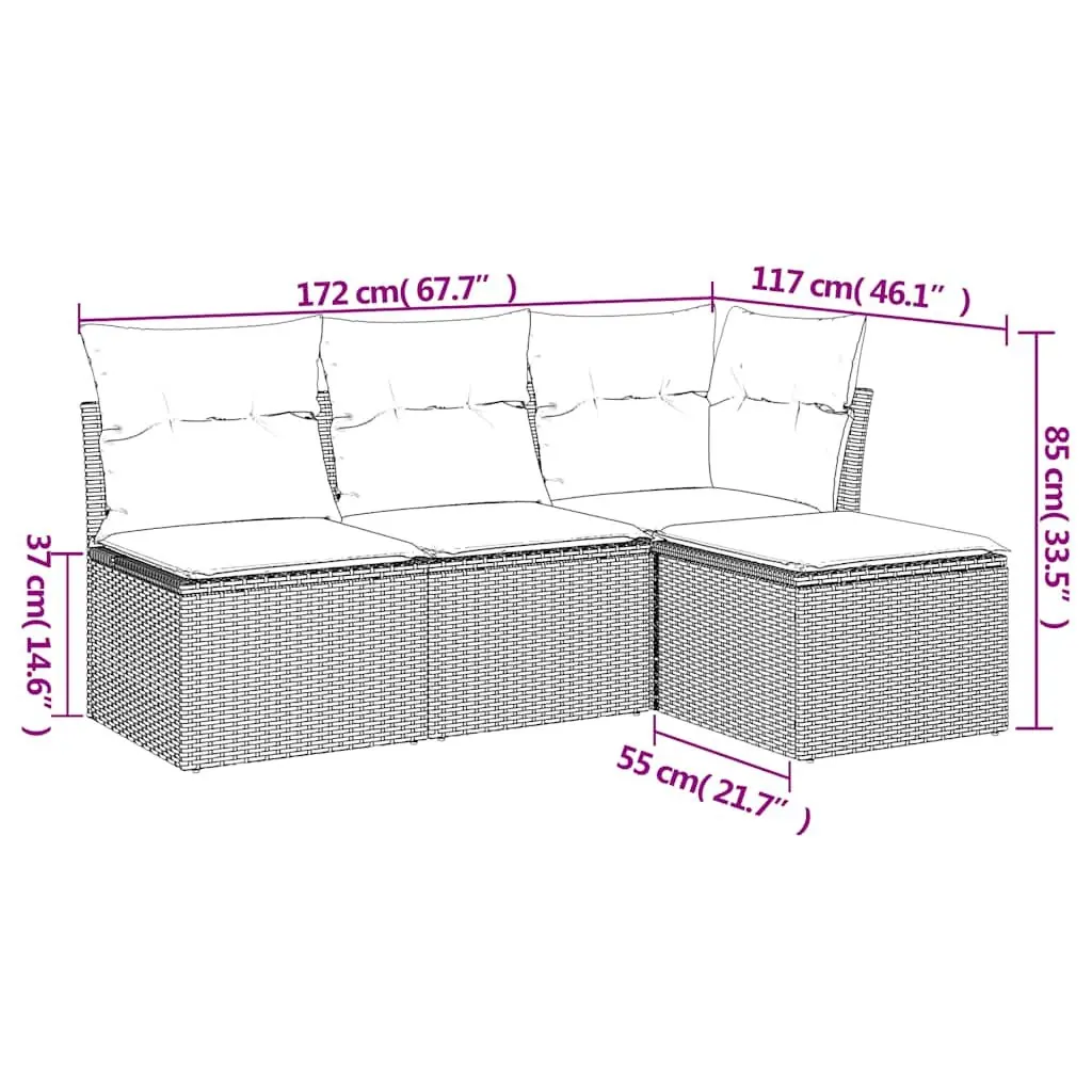 Garden Sofa Set PE Rattan 4 Piece Outdoor Furniture Patio Lounge Black