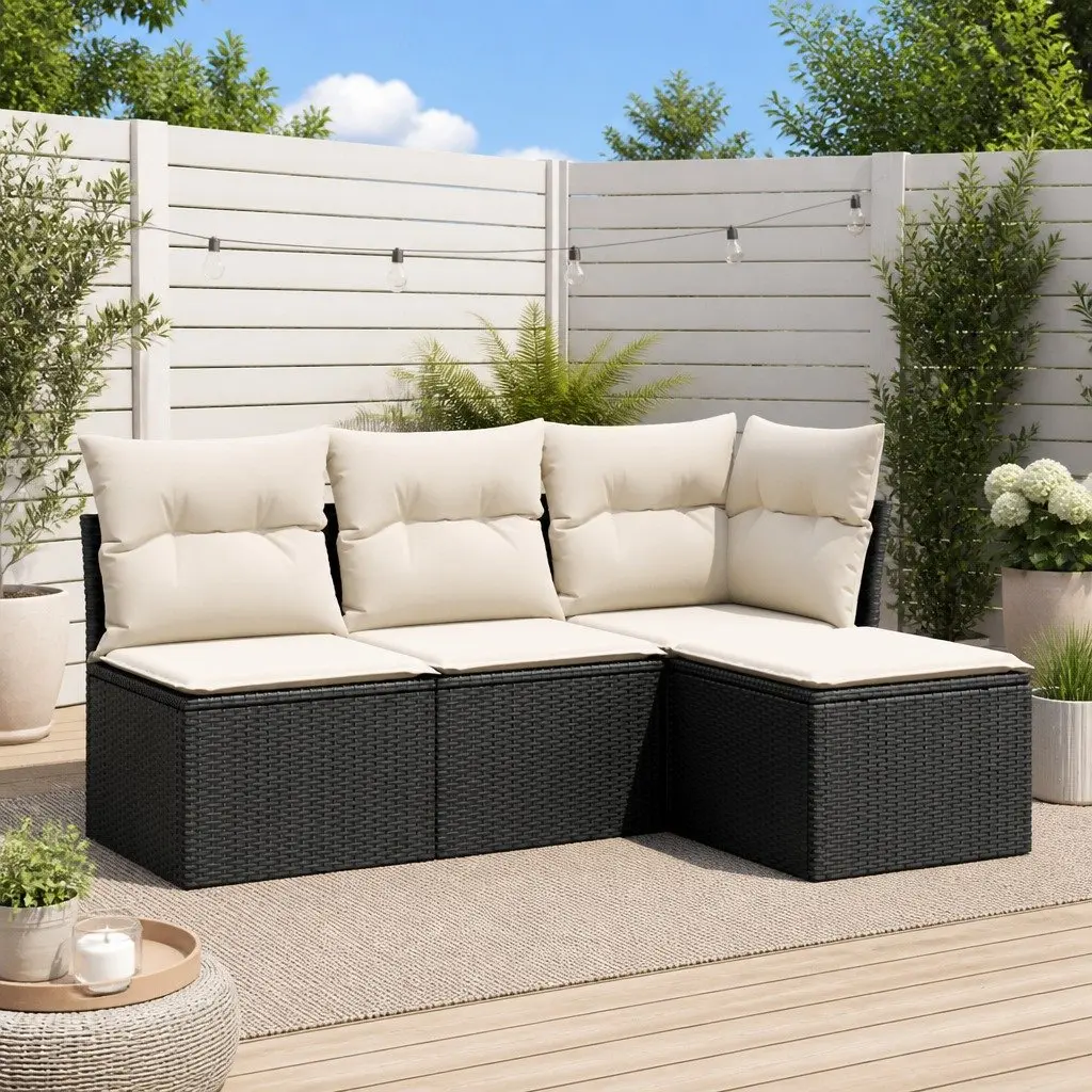 4-Piece Black Garden Sofa Set with Cushions