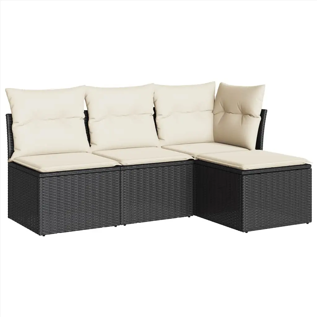 4-Piece Black Garden Sofa Set with Cushions