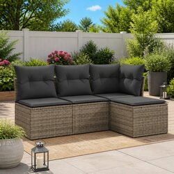 Premium 4-Piece Grey Poly Rattan Garden Sofa Set