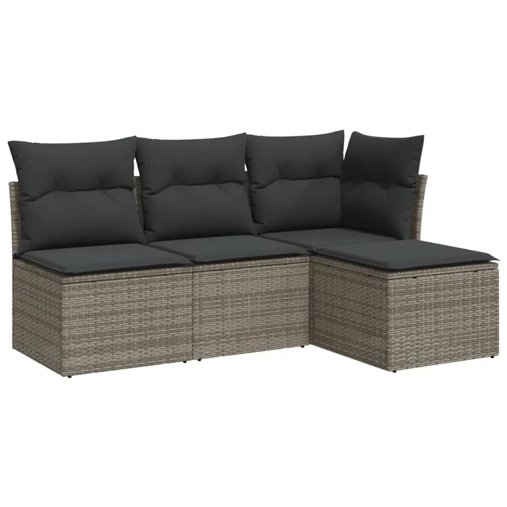 4-Piece Grey Poly Rattan Garden Sofa Set