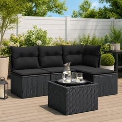 Black Poly Rattan 5-Piece Garden Sofa Set for Outdoor Use