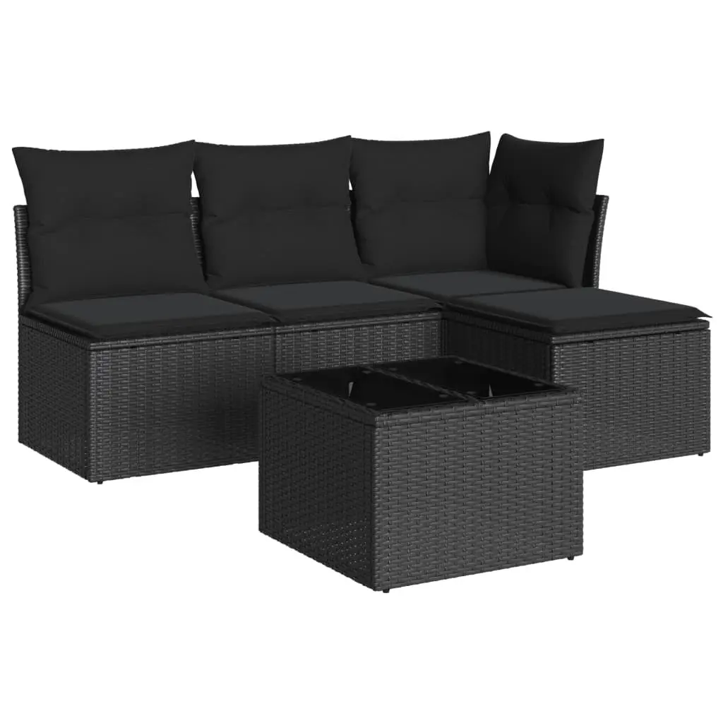 Garden Sofa Set PE Rattan 5 Piece Outdoor Furniture Black
