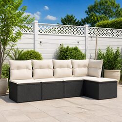 Premium Black 5 Piece Garden Sofa Set with Cushions