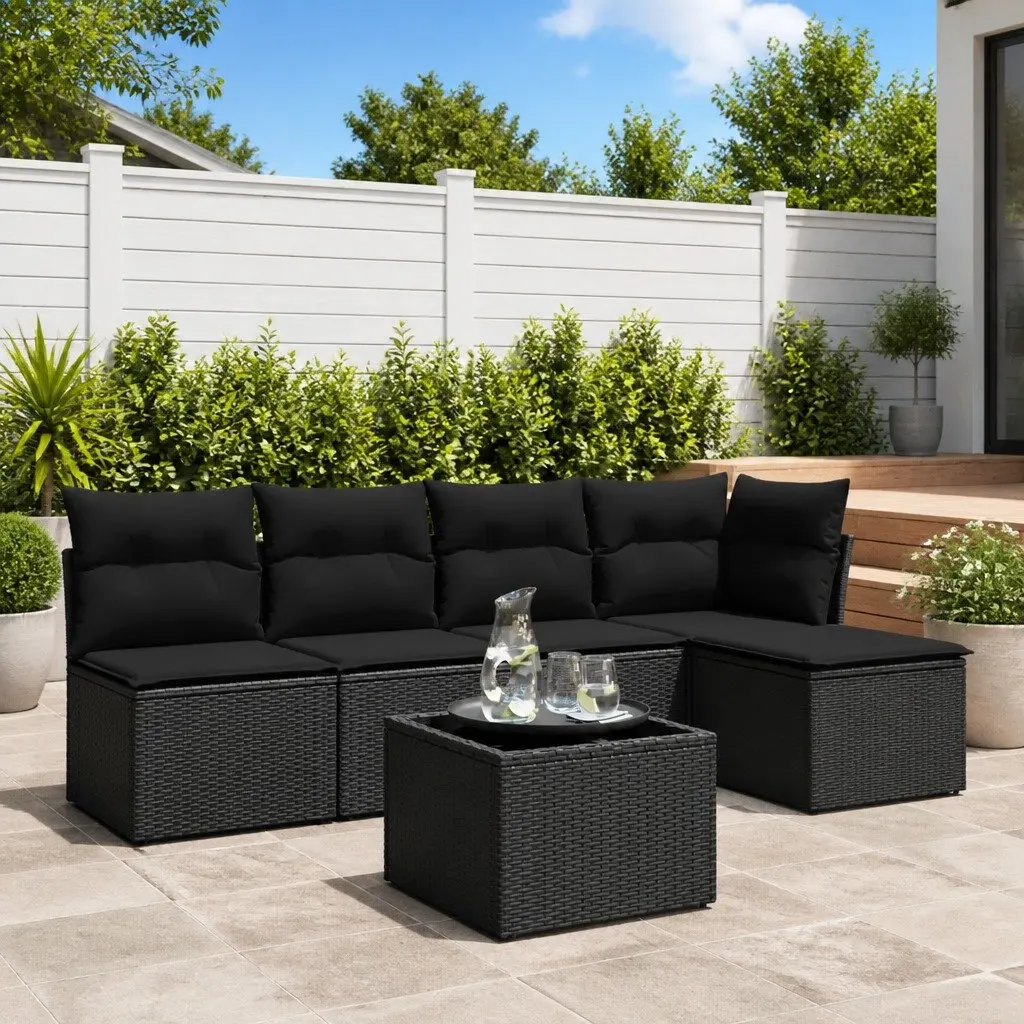 Garden Sofa Set PE Rattan 6 Piece Outdoor Furniture Black with Cushions