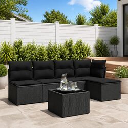 Stylish 6-Piece Garden Sofa Set with Cushions in Black