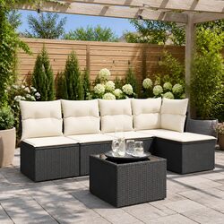 Durable 6 Piece Black Poly Rattan Garden Sofa Set