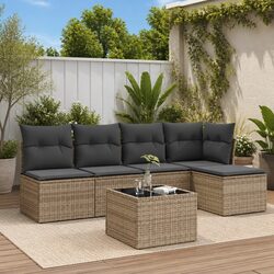6 Piece Grey Poly Rattan Garden Sofa Set with Cushions