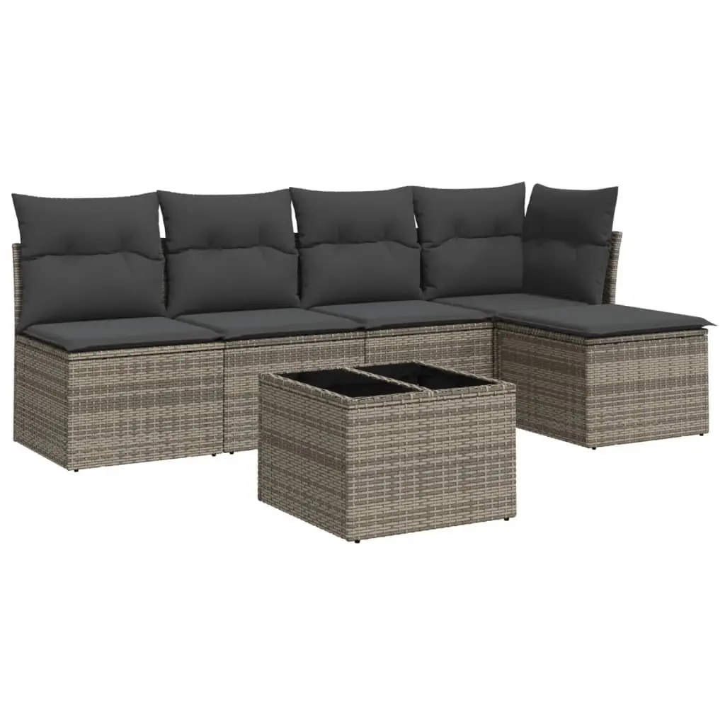 6 Piece Grey Poly Rattan Garden Sofa Set with Cushions