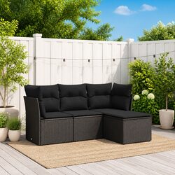 Premium Black Poly Rattan Garden Sofa Set for Outdoors