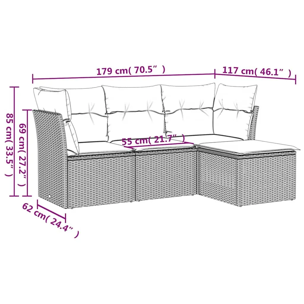Garden Sofa Set PE Rattan 4 Piece Outdoor Furniture Black