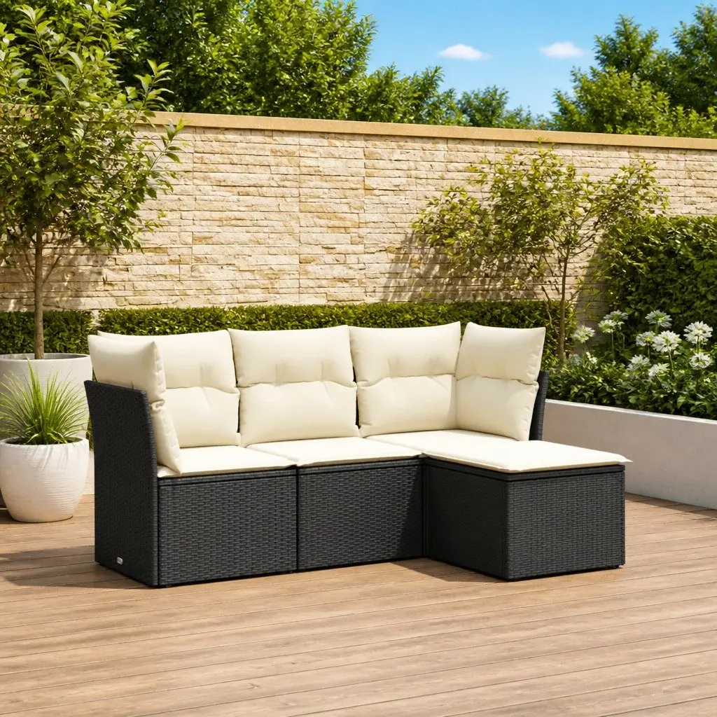 Black Poly Rattan 4-Piece Outdoor Garden Sofa Set