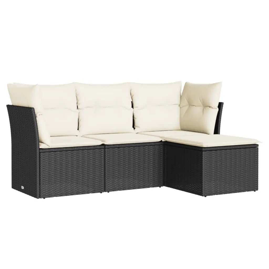 Black Poly Rattan 4-Piece Outdoor Garden Sofa Set
