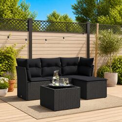 Premium 5-Piece Garden Sofa Set with Black Cushions
