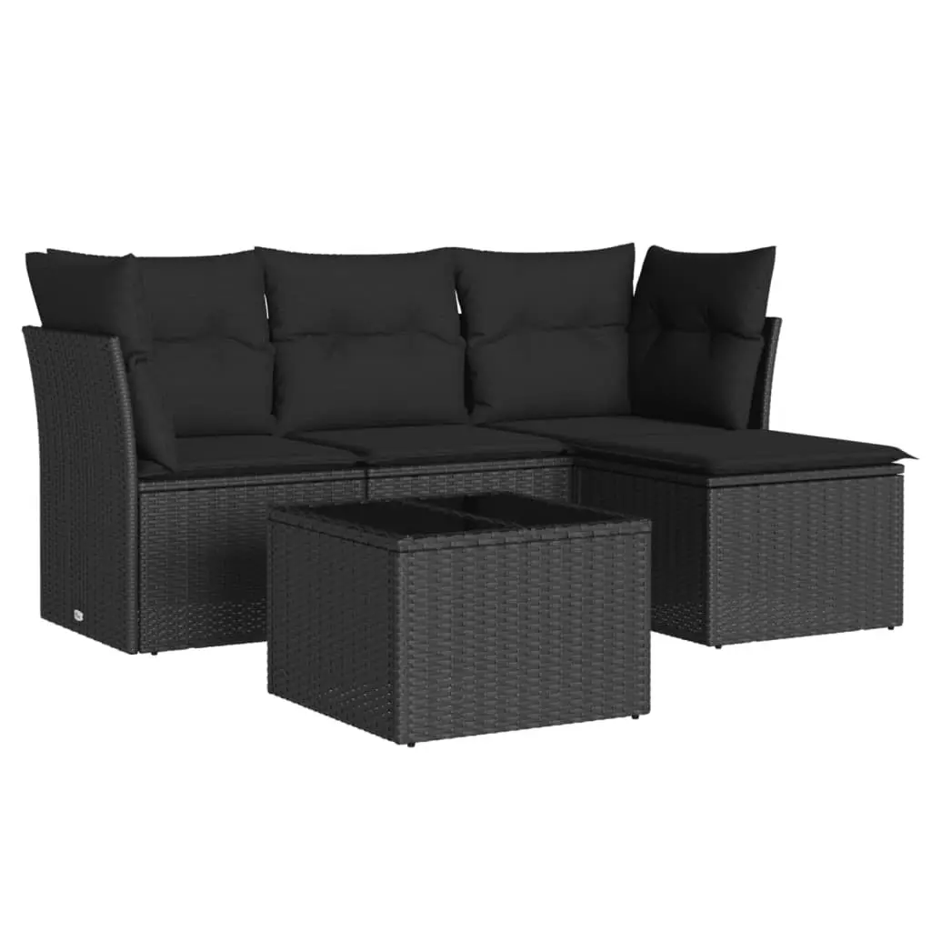 Garden Sofa Set PE Rattan 5 Piece Outdoor Furniture Black