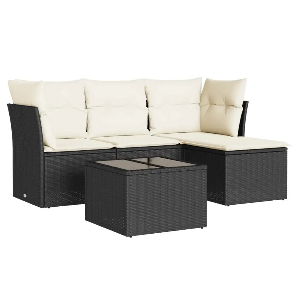 Garden Sofa Set PE Rattan 5 Piece Outdoor Furniture Black with Cushions